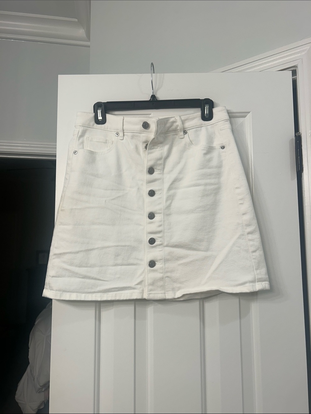 White Button-Front Denim Skirt